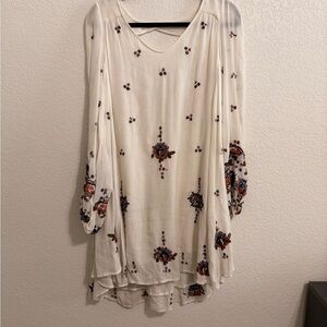 Free People Cream Embroidered Boho Blouse